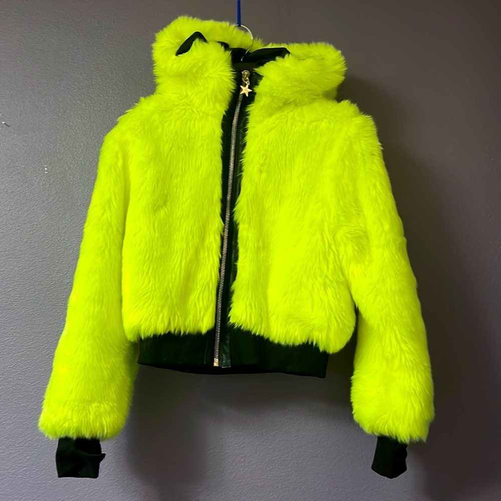 DollsKill neon green faux fur coat